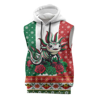 Mexico Christmas Sleeveless Hoodie Cute Axolotl with Flag Style - Wonder Print Shop
