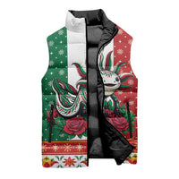 Mexico Christmas Sleeveless Puffer Jacket Cute Axolotl with Flag Style - Wonder Print Shop