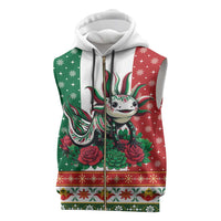 Mexico Christmas Sleeveless Zip Hoodie Cute Axolotl with Flag Style - Wonder Print Shop