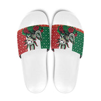 Mexico Christmas Slide Sandals Cute Axolotl with Flag Style - Wonder Print Shop