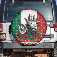 Mexico Christmas Spare Tire Cover Cute Axolotl with Flag Style - Wonder Print Shop