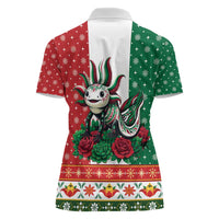 Mexico Christmas Women Polo Shirt Cute Axolotl with Flag Style - Wonder Print Shop