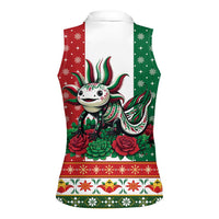 Mexico Christmas Women Sleeveless Polo Shirt Cute Axolotl with Flag Style - Wonder Print Shop