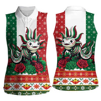 Mexico Christmas Women Sleeveless Polo Shirt Cute Axolotl with Flag Style - Wonder Print Shop