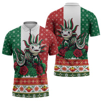 Mexico Christmas Zipper Polo Shirt Cute Axolotl with Flag Style - Wonder Print Shop