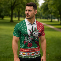Mexico Christmas Zipper Polo Shirt Cute Axolotl with Flag Style - Wonder Print Shop