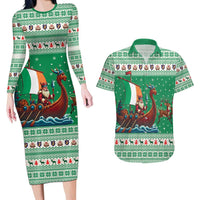 Ireland Viking Santa Christmas Couples Matching Long Sleeve Bodycon Dress and Hawaiian Shirt Funny Reindeer Norse Xmas - Wonder Print Shop