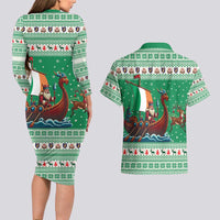 Ireland Viking Santa Christmas Couples Matching Long Sleeve Bodycon Dress and Hawaiian Shirt Funny Reindeer Norse Xmas - Wonder Print Shop