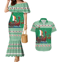 Ireland Viking Santa Christmas Couples Matching Mermaid Dress and Hawaiian Shirt Funny Reindeer Norse Xmas - Wonder Print Shop