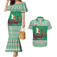 Ireland Viking Santa Christmas Couples Matching Mermaid Dress and Hawaiian Shirt Funny Reindeer Norse Xmas - Wonder Print Shop