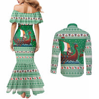 Ireland Viking Santa Christmas Couples Matching Mermaid Dress and Long Sleeve Button Shirt Funny Reindeer Norse Xmas - undefined