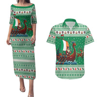 Ireland Viking Santa Christmas Couples Matching Puletasi and Hawaiian Shirt Funny Reindeer Norse Xmas - Wonder Print Shop