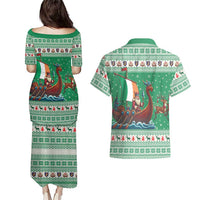 Ireland Viking Santa Christmas Couples Matching Puletasi and Hawaiian Shirt Funny Reindeer Norse Xmas - Wonder Print Shop