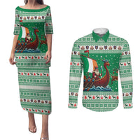 Ireland Viking Santa Christmas Couples Matching Puletasi and Long Sleeve Button Shirt Funny Reindeer Norse Xmas - Wonder Print Shop