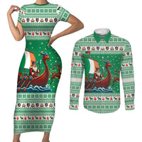 Ireland Viking Santa Christmas Couples Matching Short Sleeve Bodycon Dress and Long Sleeve Button Shirt Funny Reindeer Norse Xmas - Wonder Print Shop