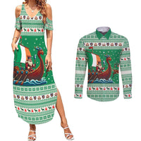 Ireland Viking Santa Christmas Couples Matching Summer Maxi Dress and Long Sleeve Button Shirt Funny Reindeer Norse Xmas - Wonder Print Shop