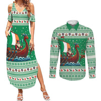Ireland Viking Santa Christmas Couples Matching Summer Maxi Dress and Long Sleeve Button Shirt Funny Reindeer Norse Xmas - Wonder Print Shop