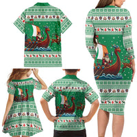 Ireland Viking Santa Christmas Family Matching Long Sleeve Bodycon Dress and Hawaiian Shirt Funny Reindeer Norse Xmas - Wonder Print Shop