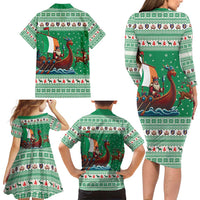 Ireland Viking Santa Christmas Family Matching Long Sleeve Bodycon Dress and Hawaiian Shirt Funny Reindeer Norse Xmas - Wonder Print Shop