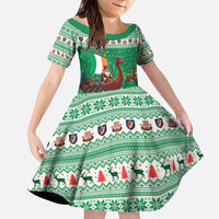 Ireland Viking Santa Christmas Family Matching Off The Shoulder Long Sleeve Dress and Hawaiian Shirt Funny Reindeer Norse Xmas - Wonder Print Shop
