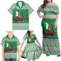 Ireland Viking Santa Christmas Family Matching Off Shoulder Maxi Dress and Hawaiian Shirt Funny Reindeer Norse Xmas - Wonder Print Shop