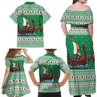 Ireland Viking Santa Christmas Family Matching Off Shoulder Maxi Dress and Hawaiian Shirt Funny Reindeer Norse Xmas - Wonder Print Shop
