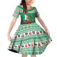 Ireland Viking Santa Christmas Family Matching Off Shoulder Short Dress and Hawaiian Shirt Funny Reindeer Norse Xmas - Wonder Print Shop