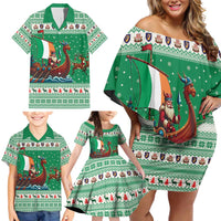 Ireland Viking Santa Christmas Family Matching Off Shoulder Short Dress and Hawaiian Shirt Funny Reindeer Norse Xmas - Wonder Print Shop