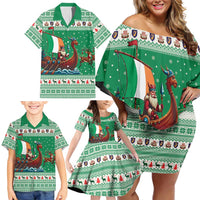 Ireland Viking Santa Christmas Family Matching Off Shoulder Short Dress and Hawaiian Shirt Funny Reindeer Norse Xmas - Wonder Print Shop