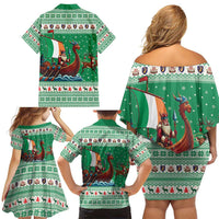 Ireland Viking Santa Christmas Family Matching Off Shoulder Short Dress and Hawaiian Shirt Funny Reindeer Norse Xmas - Wonder Print Shop