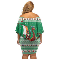 Ireland Viking Santa Christmas Family Matching Off Shoulder Short Dress and Hawaiian Shirt Funny Reindeer Norse Xmas - Wonder Print Shop
