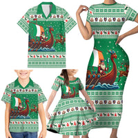 Ireland Viking Santa Christmas Family Matching Short Sleeve Bodycon Dress and Hawaiian Shirt Funny Reindeer Norse Xmas - Wonder Print Shop