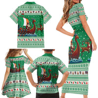 Ireland Viking Santa Christmas Family Matching Short Sleeve Bodycon Dress and Hawaiian Shirt Funny Reindeer Norse Xmas - Wonder Print Shop