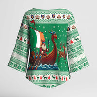 Ireland Viking Santa Christmas Kimono Sleeve Blouse Funny Reindeer Norse Xmas - Wonder Print Shop