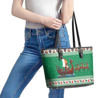 Ireland Viking Santa Christmas Leather Tote Bag Funny Reindeer Norse Xmas - Wonder Print Shop