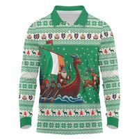 Ireland Viking Santa Christmas Long Sleeve Polo Shirt Funny Reindeer Norse Xmas - Wonder Print Shop