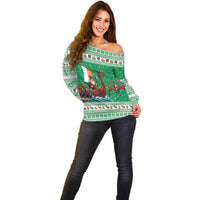 Ireland Viking Santa Christmas Off Shoulder Sweater Funny Reindeer Norse Xmas - Wonder Print Shop