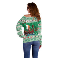 Ireland Viking Santa Christmas Off Shoulder Sweater Funny Reindeer Norse Xmas - Wonder Print Shop