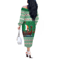 Ireland Viking Santa Christmas Off The Shoulder Long Sleeve Dress Funny Reindeer Norse Xmas - Wonder Print Shop