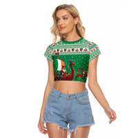 Ireland Viking Santa Christmas Raglan Cropped T Shirt Funny Reindeer Norse Xmas - Wonder Print Shop