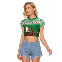 Ireland Viking Santa Christmas Raglan Cropped T Shirt Funny Reindeer Norse Xmas - Wonder Print Shop