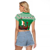 Ireland Viking Santa Christmas Raglan Cropped T Shirt Funny Reindeer Norse Xmas - Wonder Print Shop