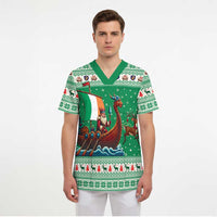 Ireland Viking Santa Christmas Scrub Top Funny Reindeer Norse Xmas - Wonder Print Shop
