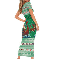 Ireland Viking Santa Christmas Short Sleeve Bodycon Dress Funny Reindeer Norse Xmas - Wonder Print Shop