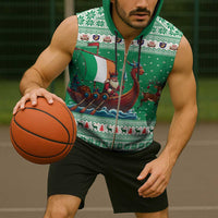 Ireland Viking Santa Christmas Sleeveless Zip Hoodie Funny Reindeer Norse Xmas - Wonder Print Shop