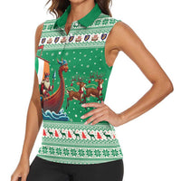 Ireland Viking Santa Christmas Women Sleeveless Polo Shirt Funny Reindeer Norse Xmas - Wonder Print Shop