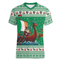 Ireland Viking Santa Christmas Women V-Neck T-Shirt Funny Reindeer Norse Xmas - Wonder Print Shop