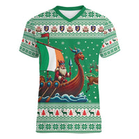 Ireland Viking Santa Christmas Women V-Neck T-Shirt Funny Reindeer Norse Xmas - Wonder Print Shop