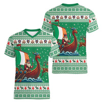 Ireland Viking Santa Christmas Women V-Neck T-Shirt Funny Reindeer Norse Xmas - Wonder Print Shop