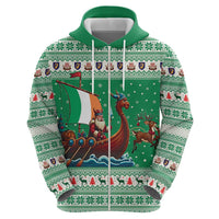 Ireland Viking Santa Christmas Zip Hoodie Funny Reindeer Norse Xmas - Wonder Print Shop